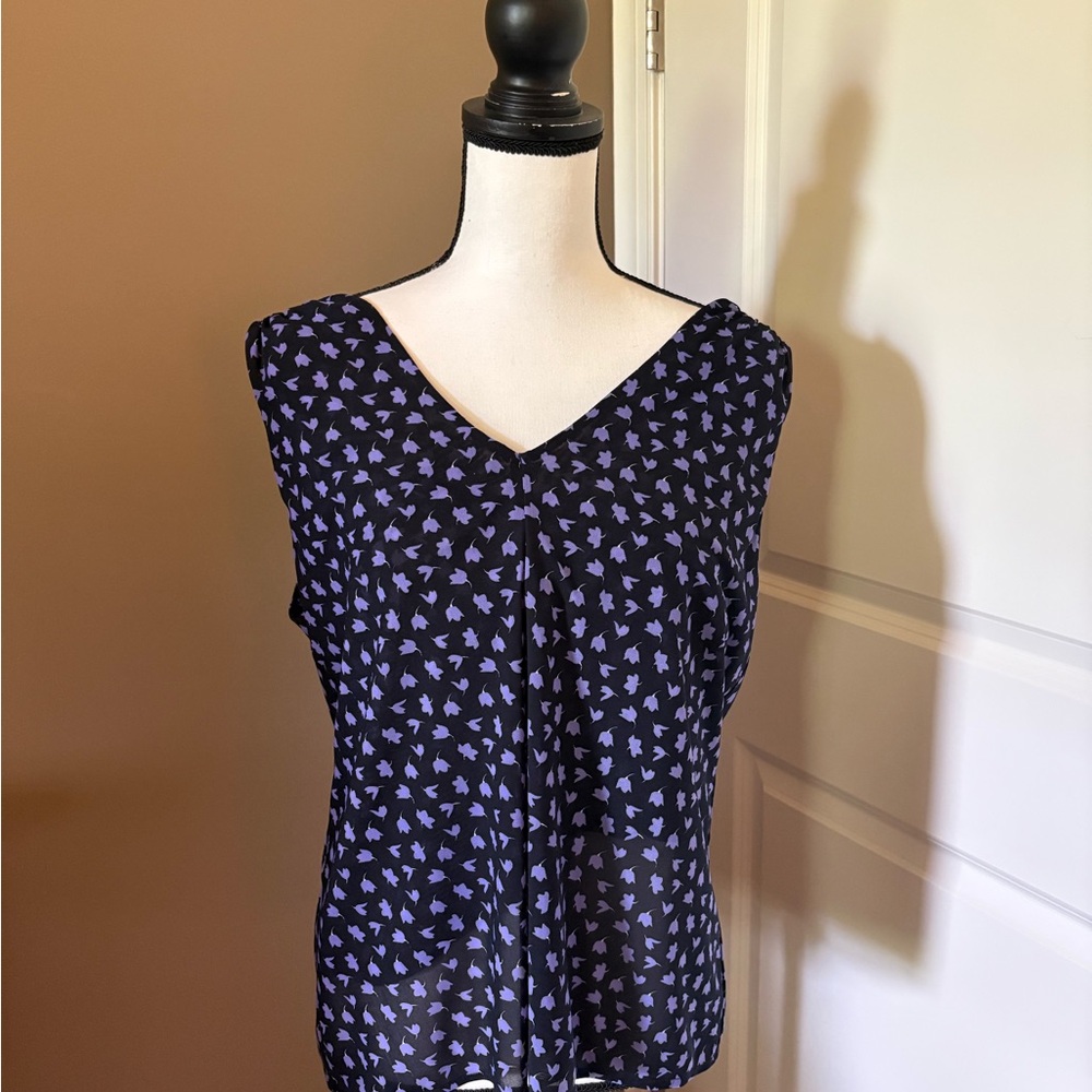 CAbi “Island Tank” Navy and Purple Blouse